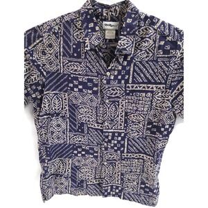 Tori Richard Shirt Mens Large Blue Geometric Cotton Lawn Hawaiian‎ Camp Print